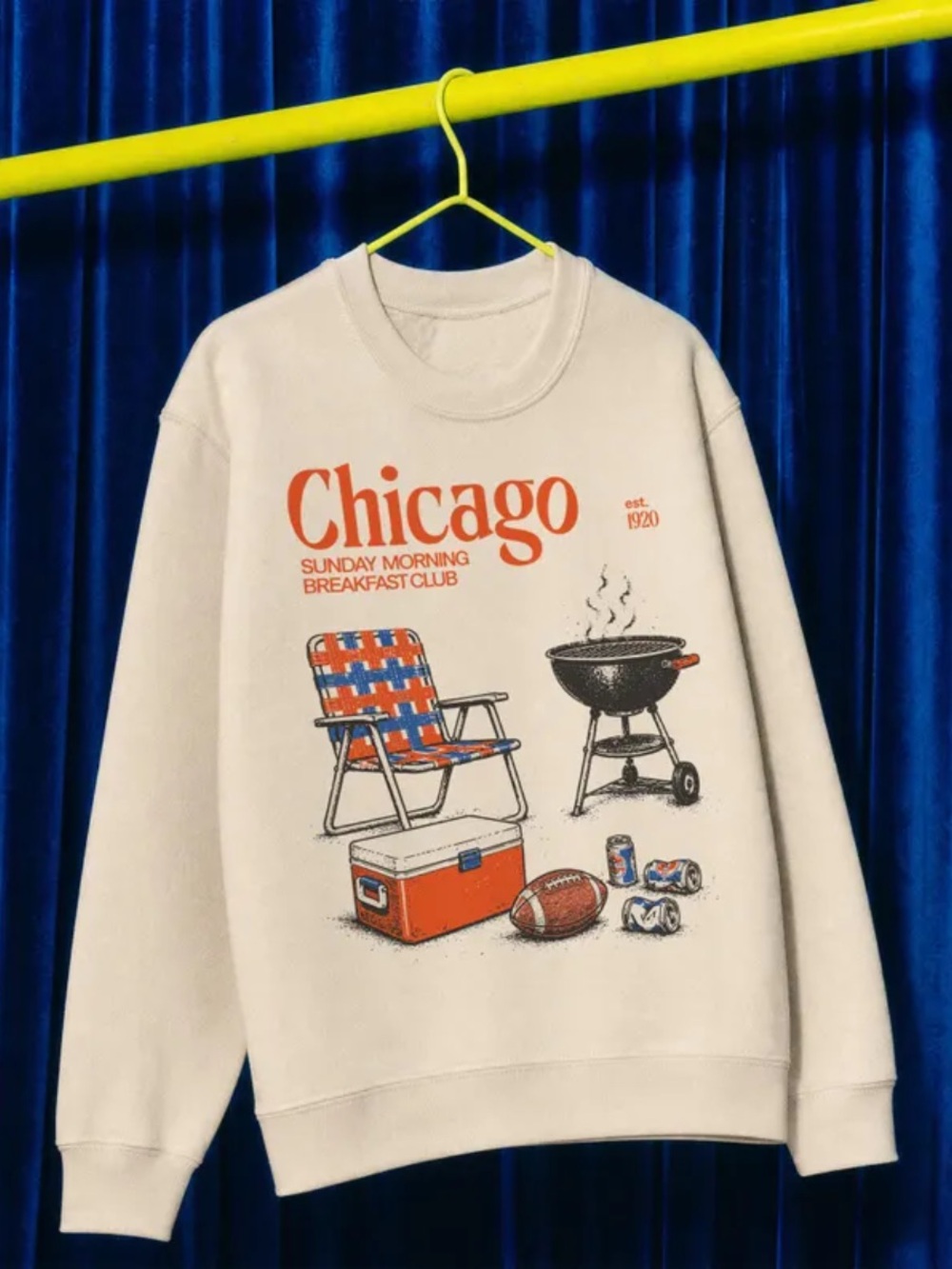 Sand Crewneck Sweatshirt with Orange Chicago Graphic